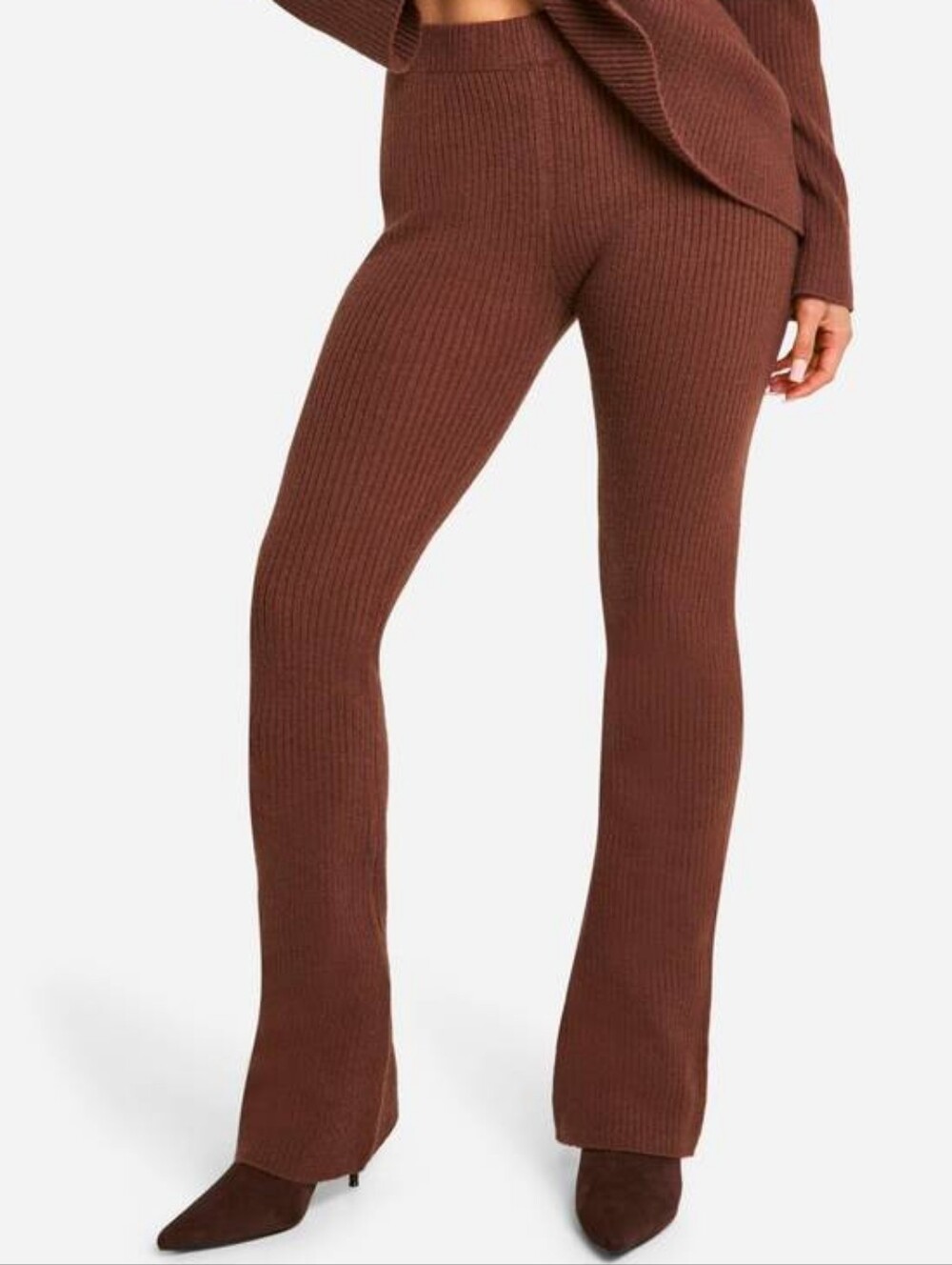 *NWOT* Brown Ribbed Knit Flared Pants